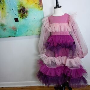 RaspberryPlum Girl's Whimsical Pink & Purple Tulle Layered Ruffled Ombre  Dress